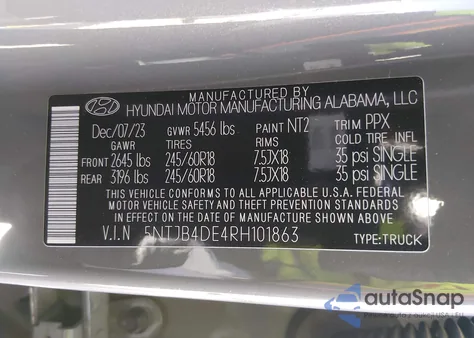 2024 Hyundai Santa Cruz Sel z USA, uszkodzony, nr VIN 5NTJB4DE4RH101863